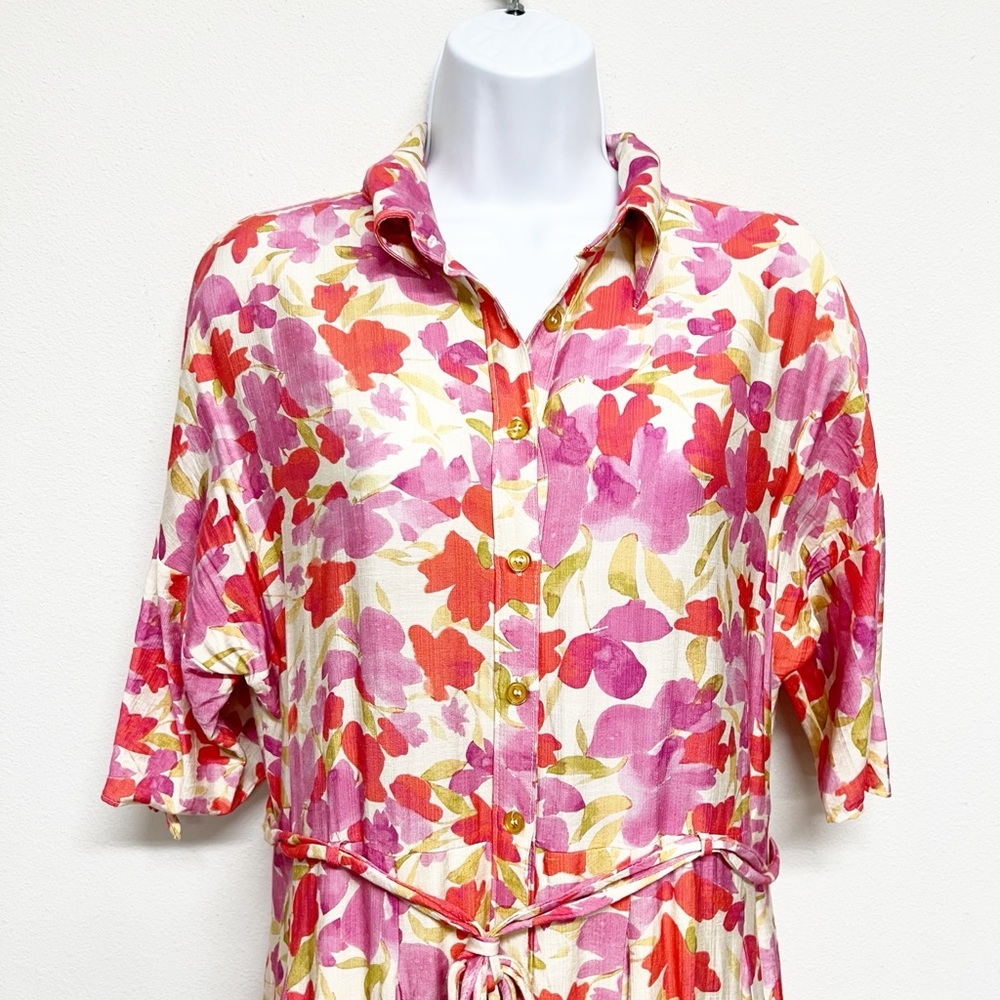 Taylor Womens Floral Pink Tie Up Elbow Sleeve Fit & Flare Belted Dress Size 6 - Picture 4 of 10